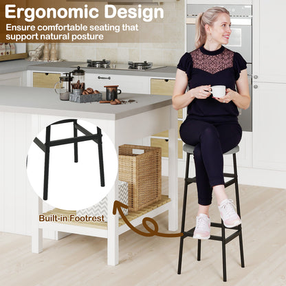 Bar Stools Set of 2 with Sturdy Metal Frame and Footrest-Gray