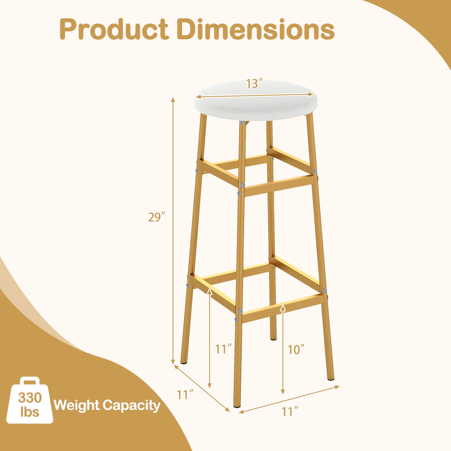 Bar Stools Set of 2 with Sturdy Metal Frame and Footrest-White