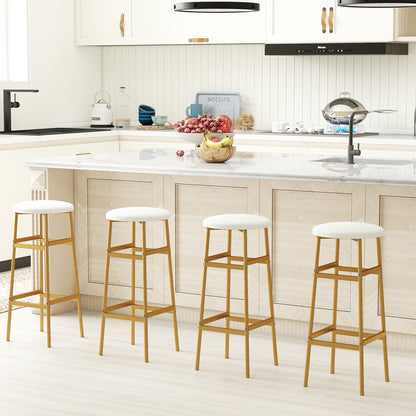 Bar Stools Set of 2 with Sturdy Metal Frame and Footrest-White