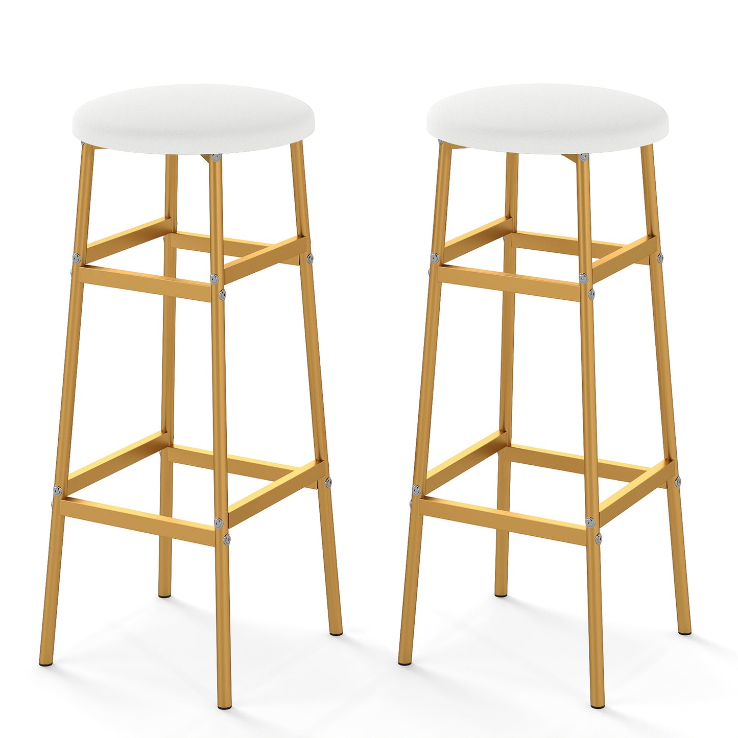 Bar Stools Set of 2 with Sturdy Metal Frame and Footrest-White