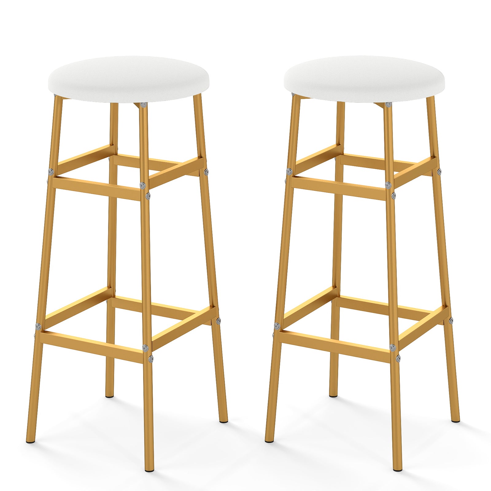 Bar Stools Set of 2 with Sturdy Metal Frame and Footrest-White