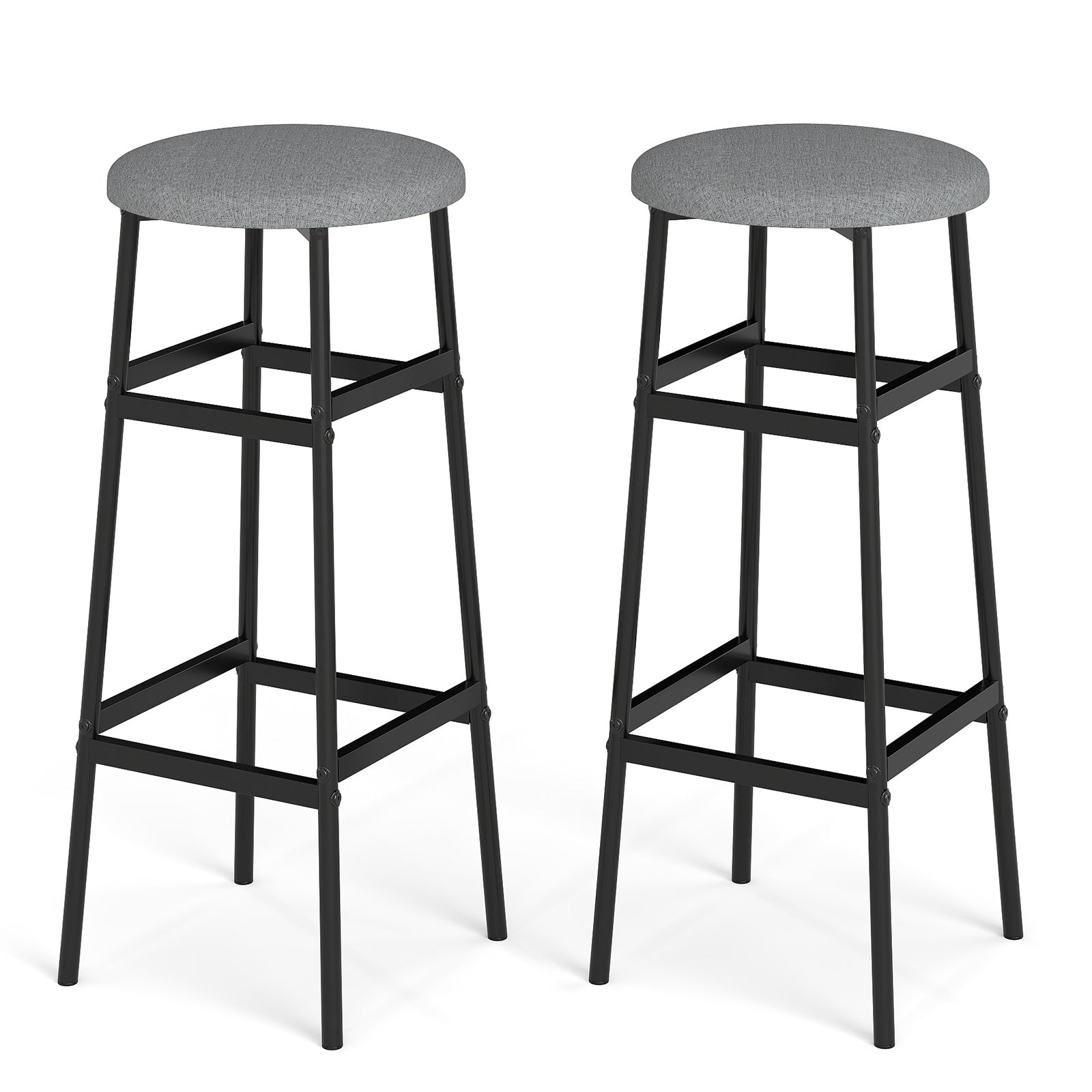 Bar Stools Set of 2 with Sturdy Metal Frame and Footrest-Gray