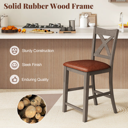 Bar Stools Set of 2 with Cross Back and Faux Leather Upholstered Seat-Gray