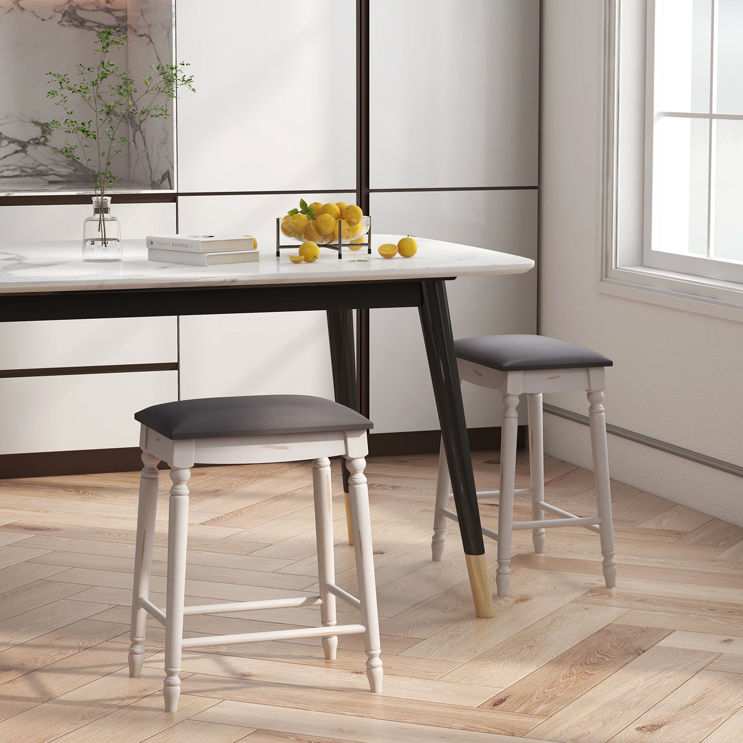 29 Inch Bar Stool Set of 2 with Padded Seat Cushions and Wood Legs-29 inches