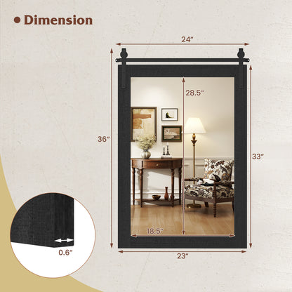 Rustic Wood Frame Barn Door Style Farmhouse Wall Mirror-Black
