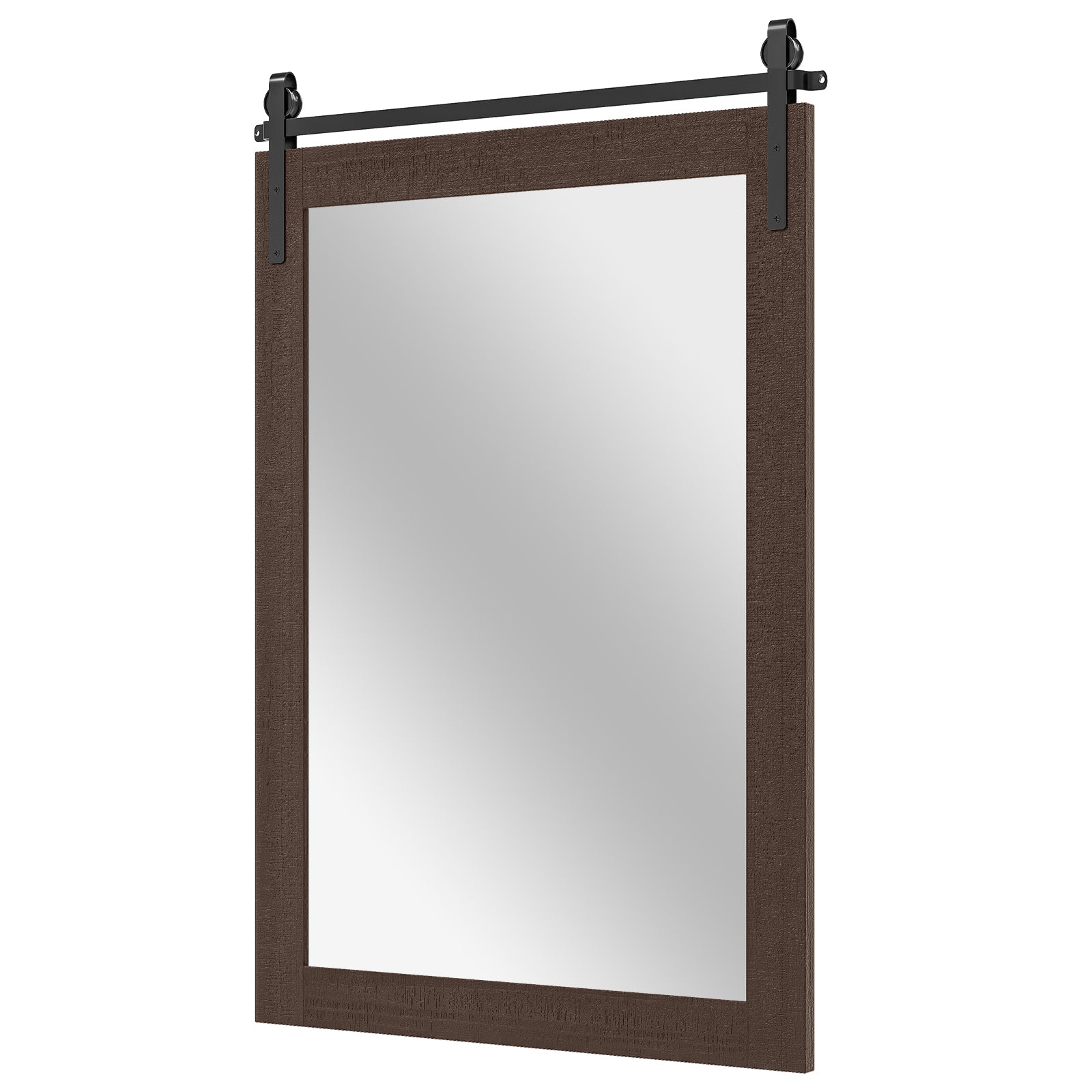 Rustic Wood Frame Barn Door Style Farmhouse Wall Mirror-Walnut