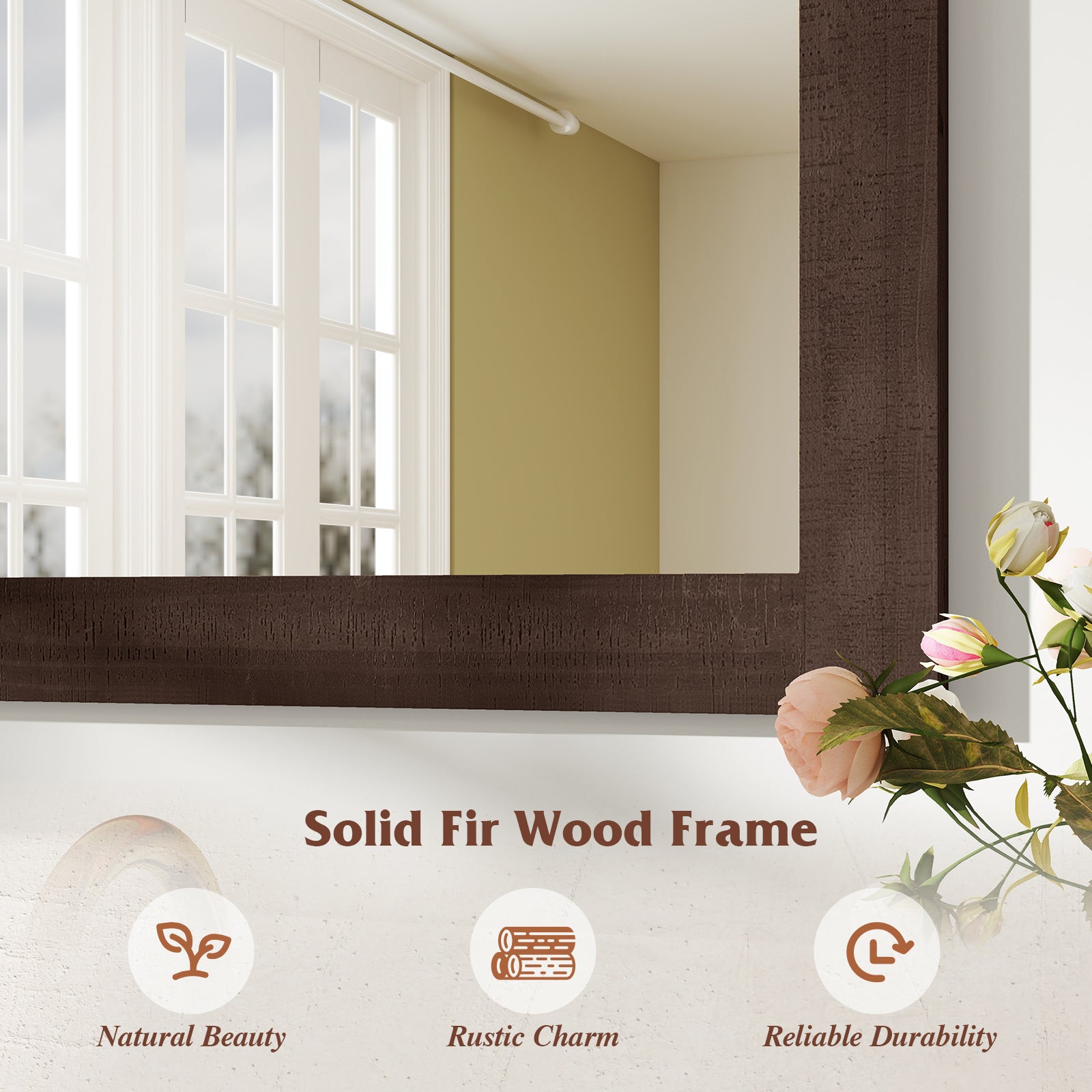 Rustic Wood Frame Barn Door Style Farmhouse Wall Mirror-Walnut