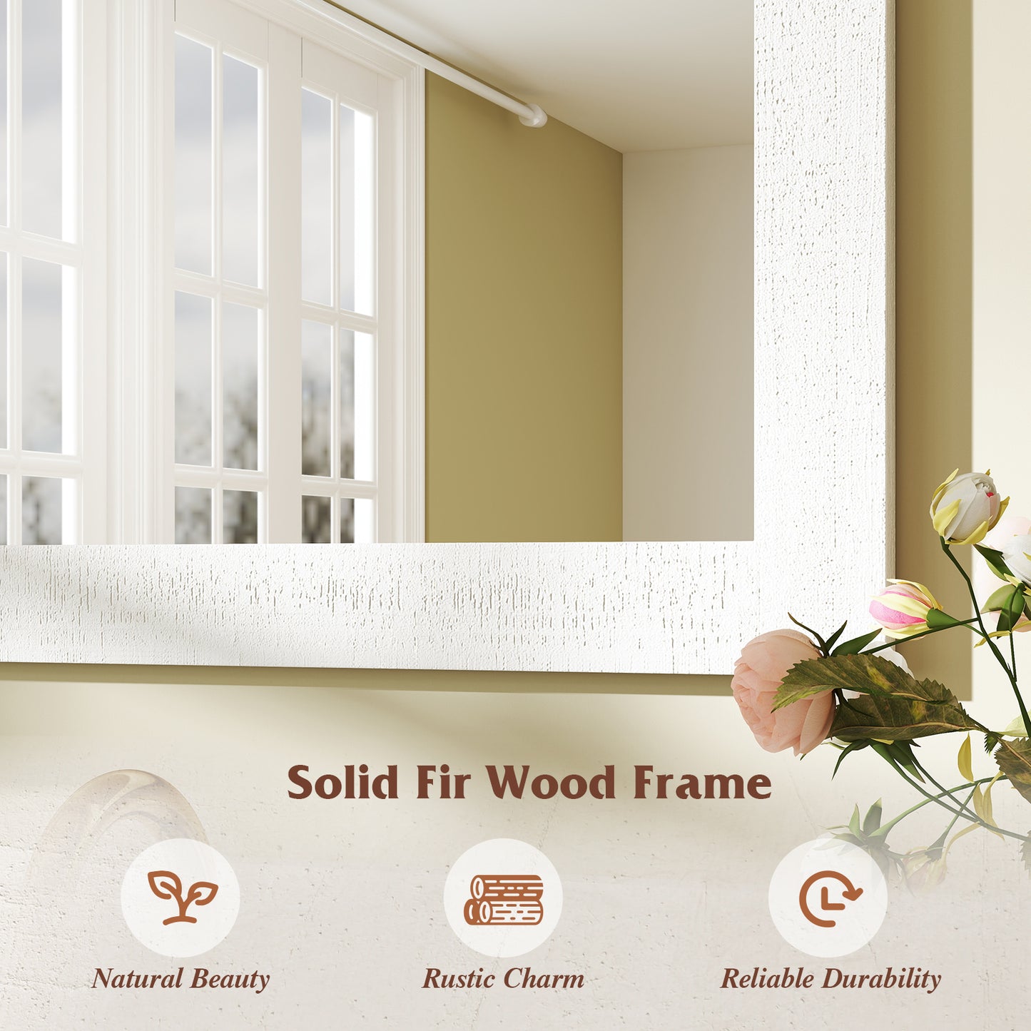 Rustic Wood Frame Barn Door Style Farmhouse Wall Mirror-White