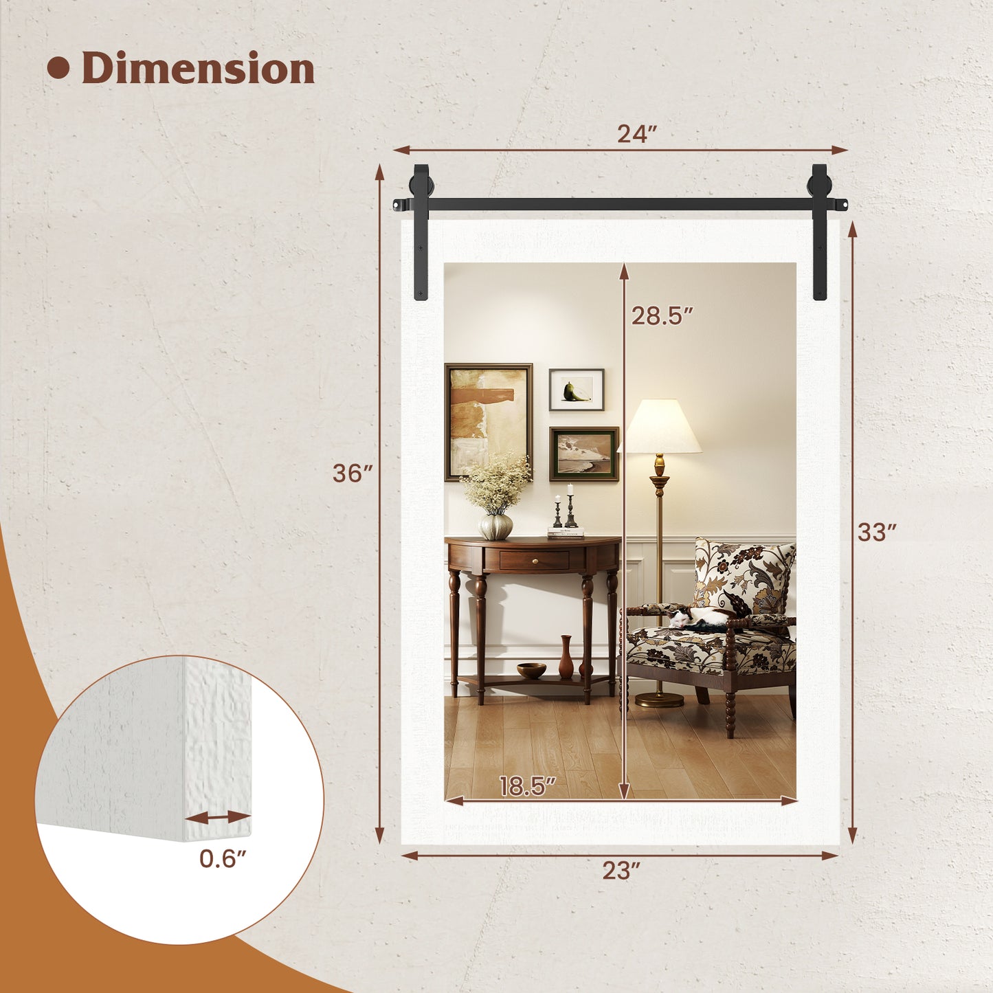 Rustic Wood Frame Barn Door Style Farmhouse Wall Mirror-White