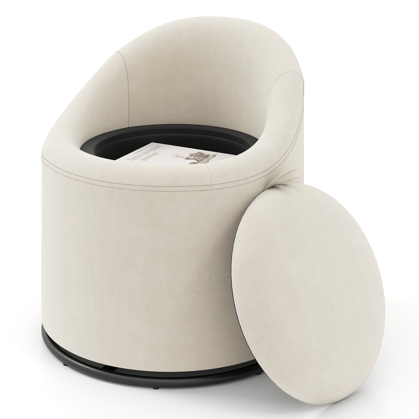 Barrel Chair with Storage 360¬∞ Swivel Upholstered Vanity Chair-Beige