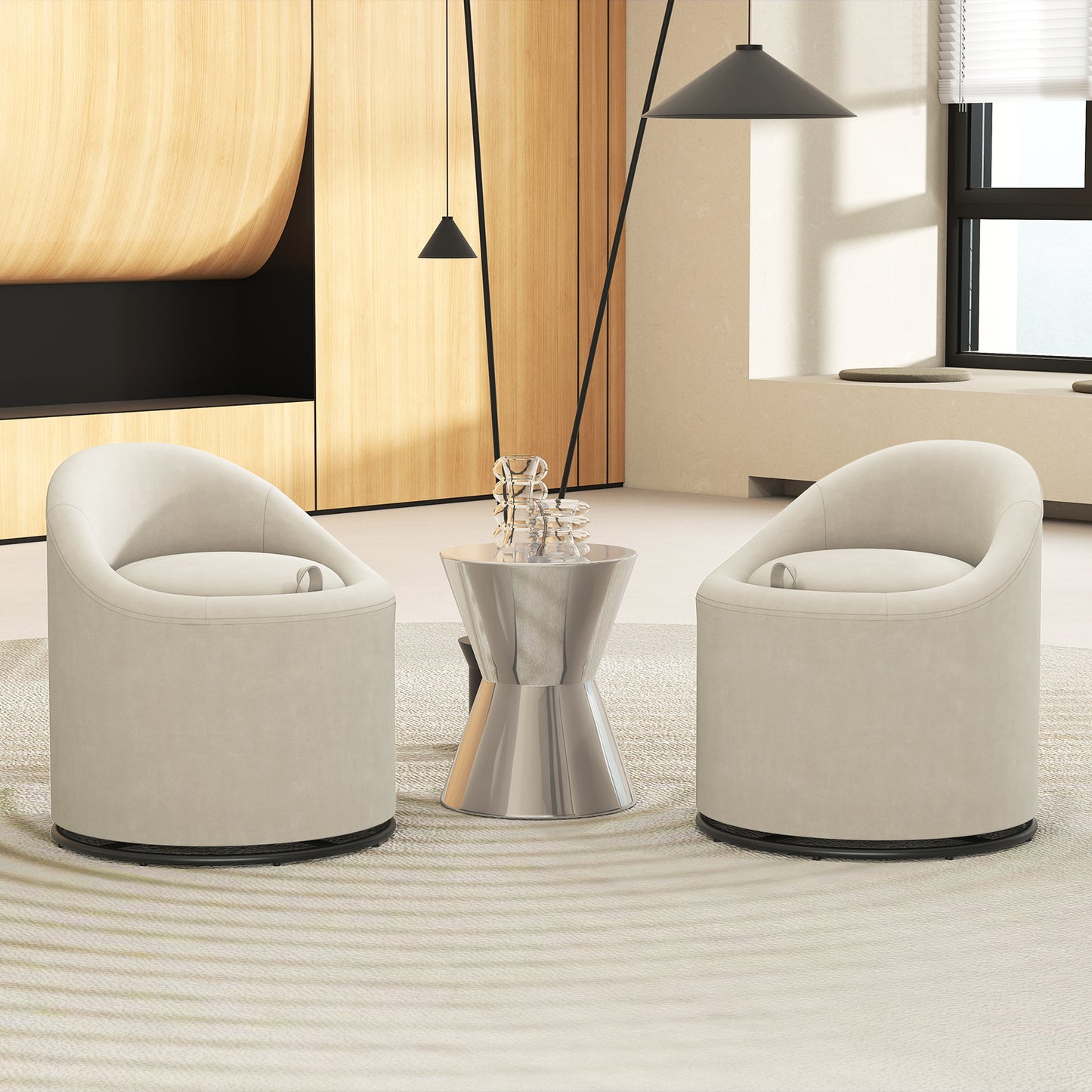 Barrel Chair with Storage 360¬∞ Swivel Upholstered Vanity Chair-Beige