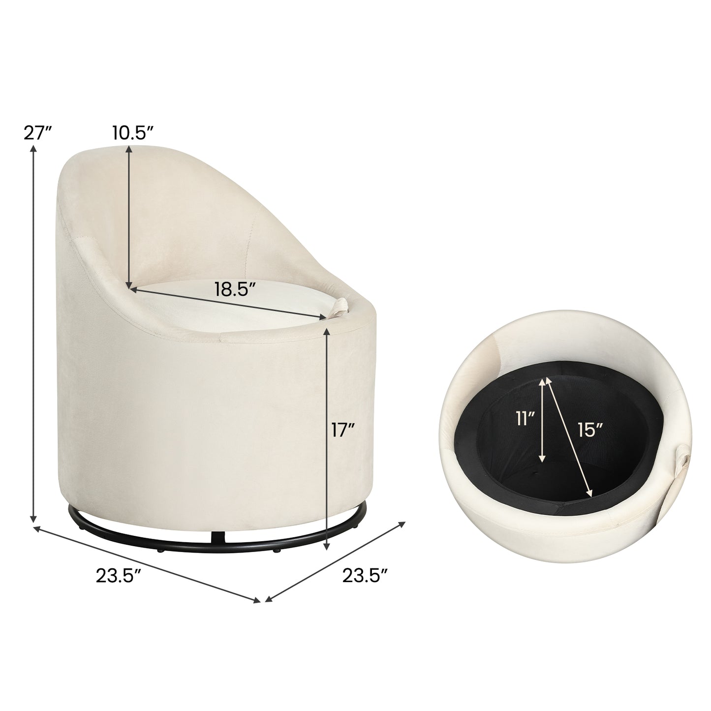Barrel Chair with Storage 360¬∞ Swivel Upholstered Vanity Chair-Beige