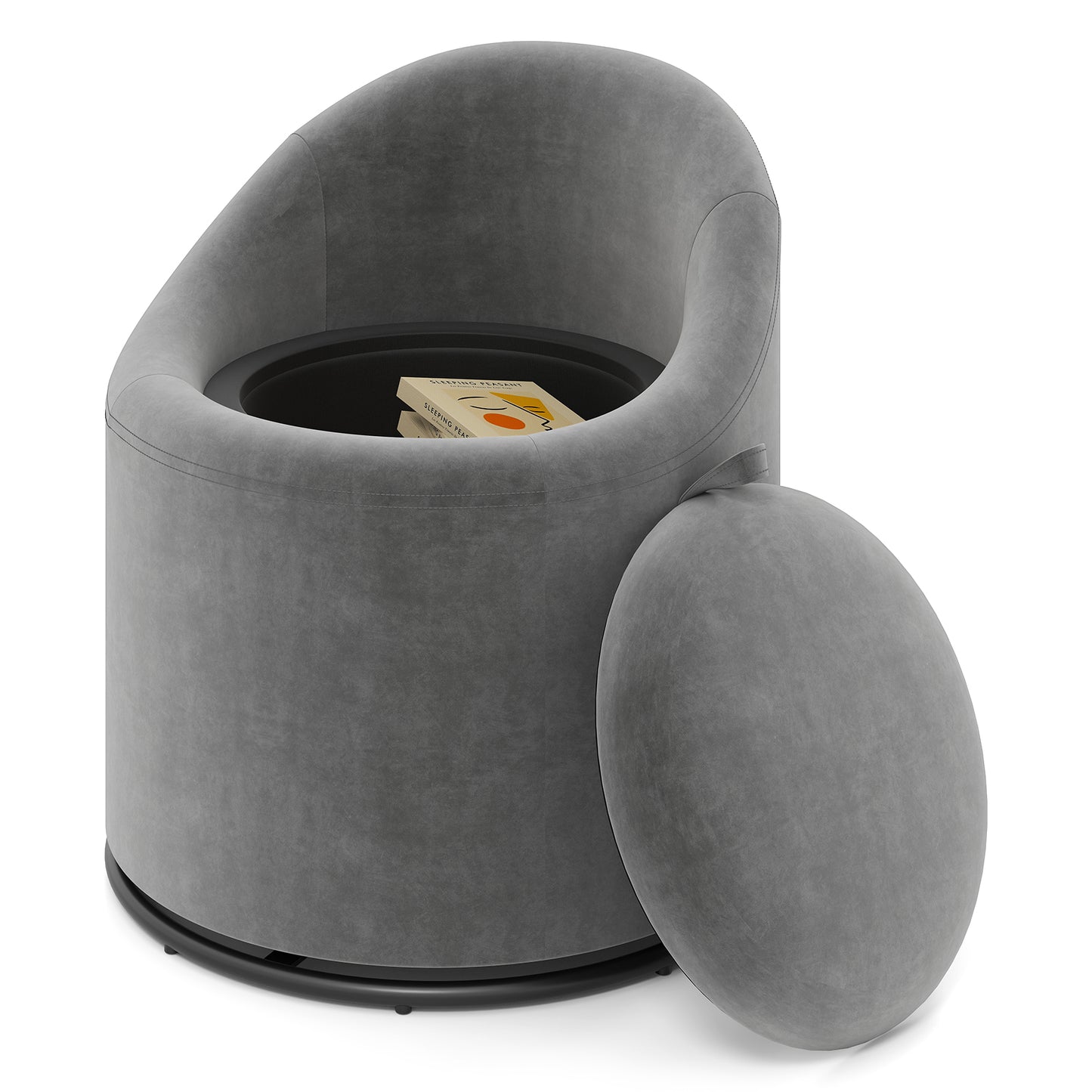 Barrel Chair with Storage 360¬∞ Swivel Upholstered Vanity Chair-Gray