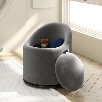 Barrel Chair with Storage 360¬∞ Swivel Upholstered Vanity Chair-Gray