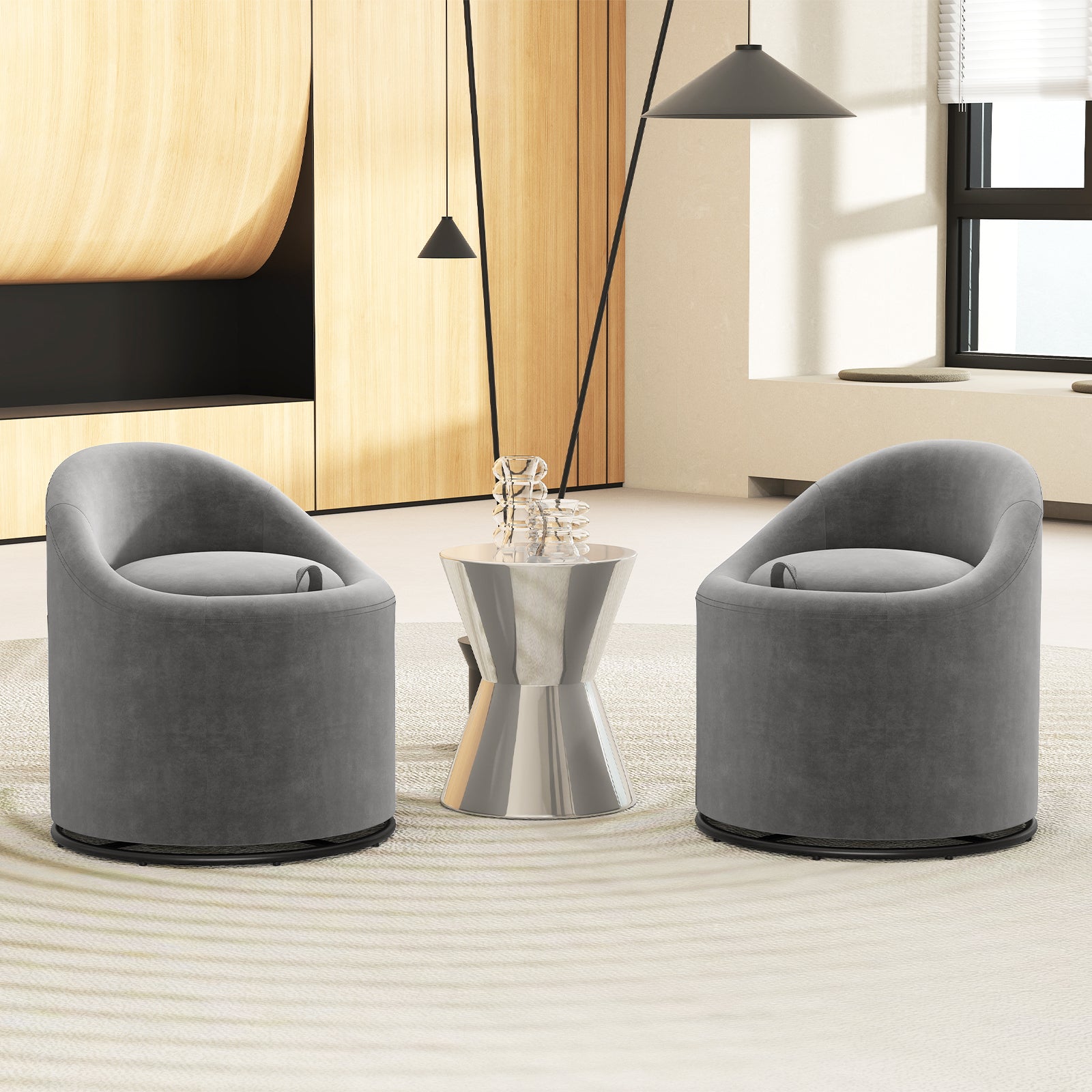 Barrel Chair with Storage 360¬∞ Swivel Upholstered Vanity Chair-Gray