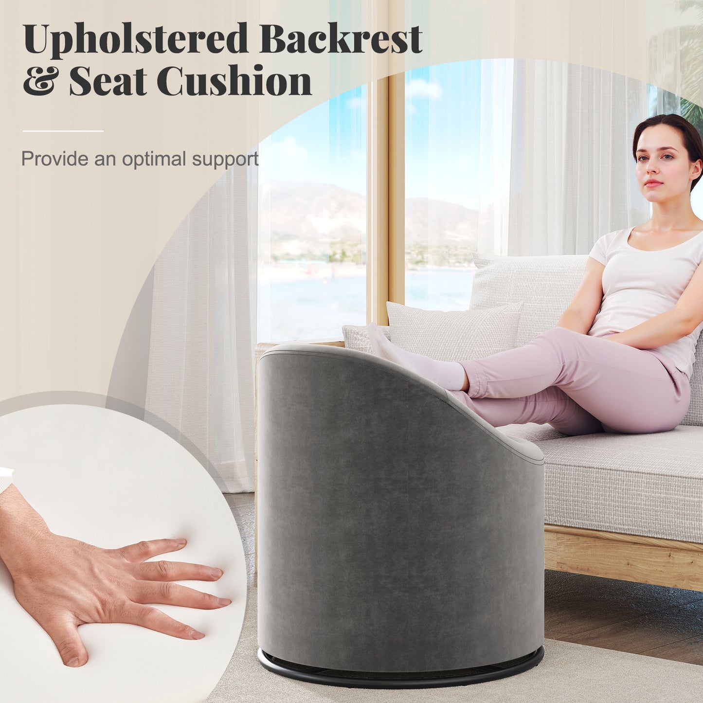 Barrel Chair with Storage 360¬∞ Swivel Upholstered Vanity Chair-Gray