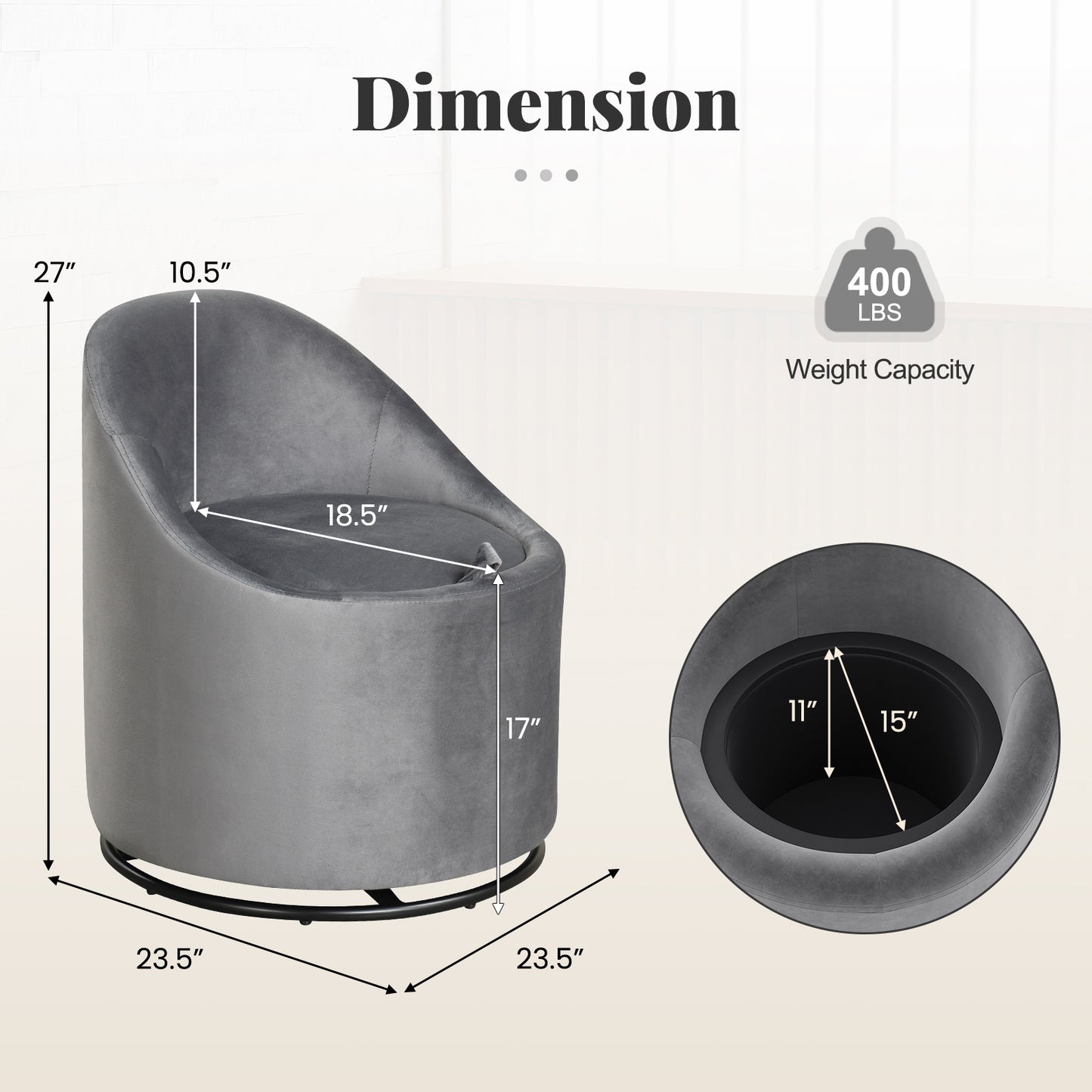 Barrel Chair with Storage 360¬∞ Swivel Upholstered Vanity Chair-Gray