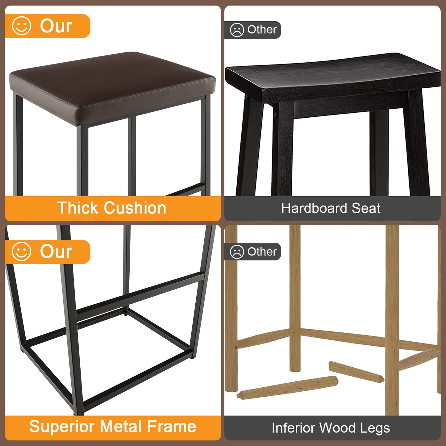 30 Inch Barstools Set of 2 with PU Leather Cover-Brown