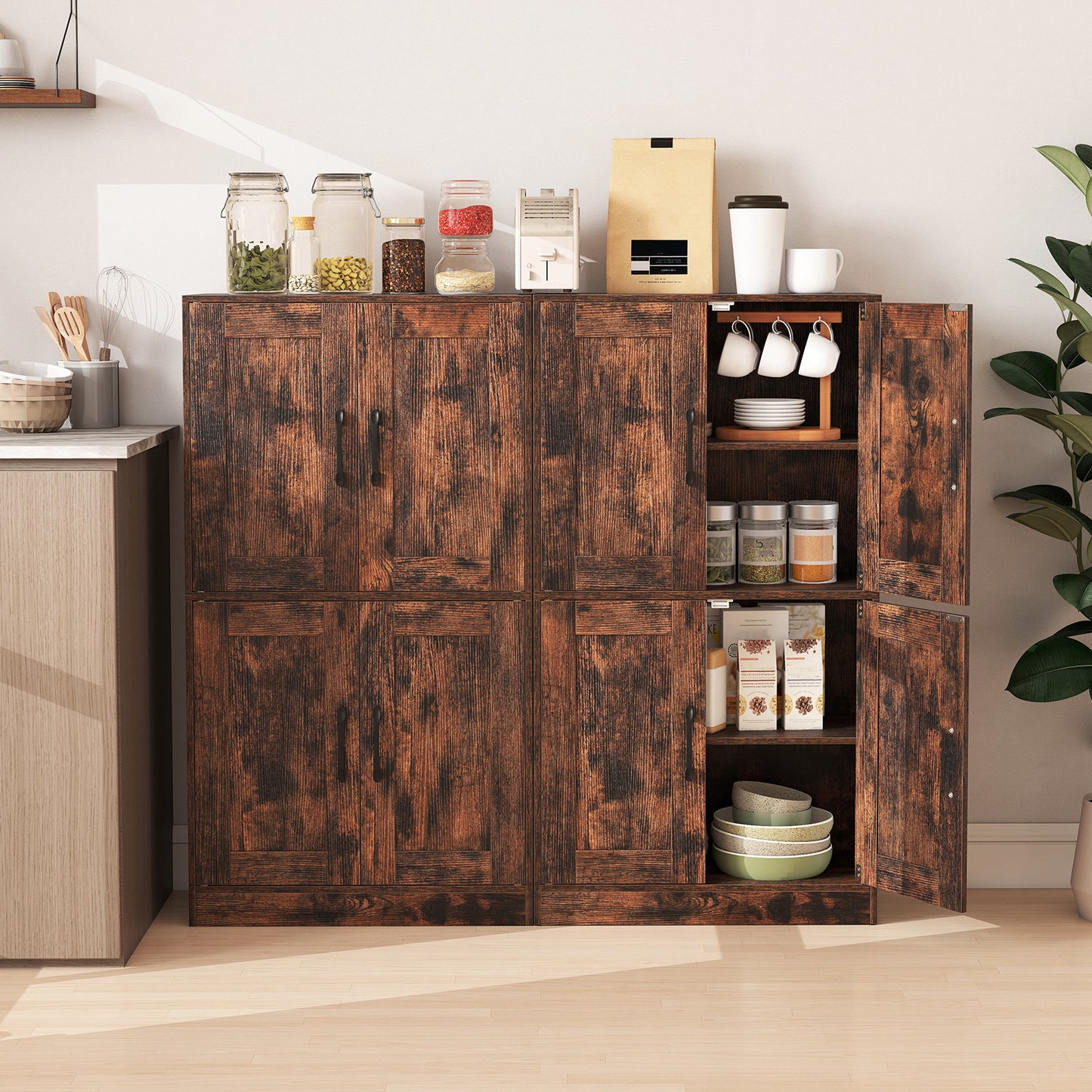 Bathroom Cabinet 43.5 inch Storage Cabinet with Doors and Adjustable Shelves-Rustic Brown