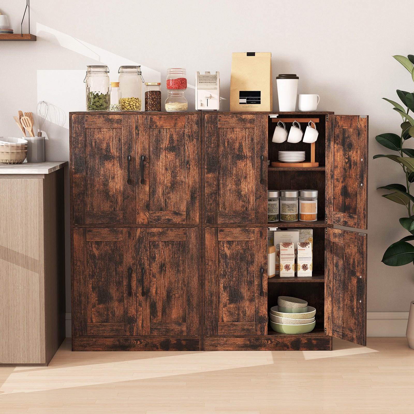 Bathroom Cabinet 43.5 inch Storage Cabinet with Doors and Adjustable Shelves-Rustic Brown