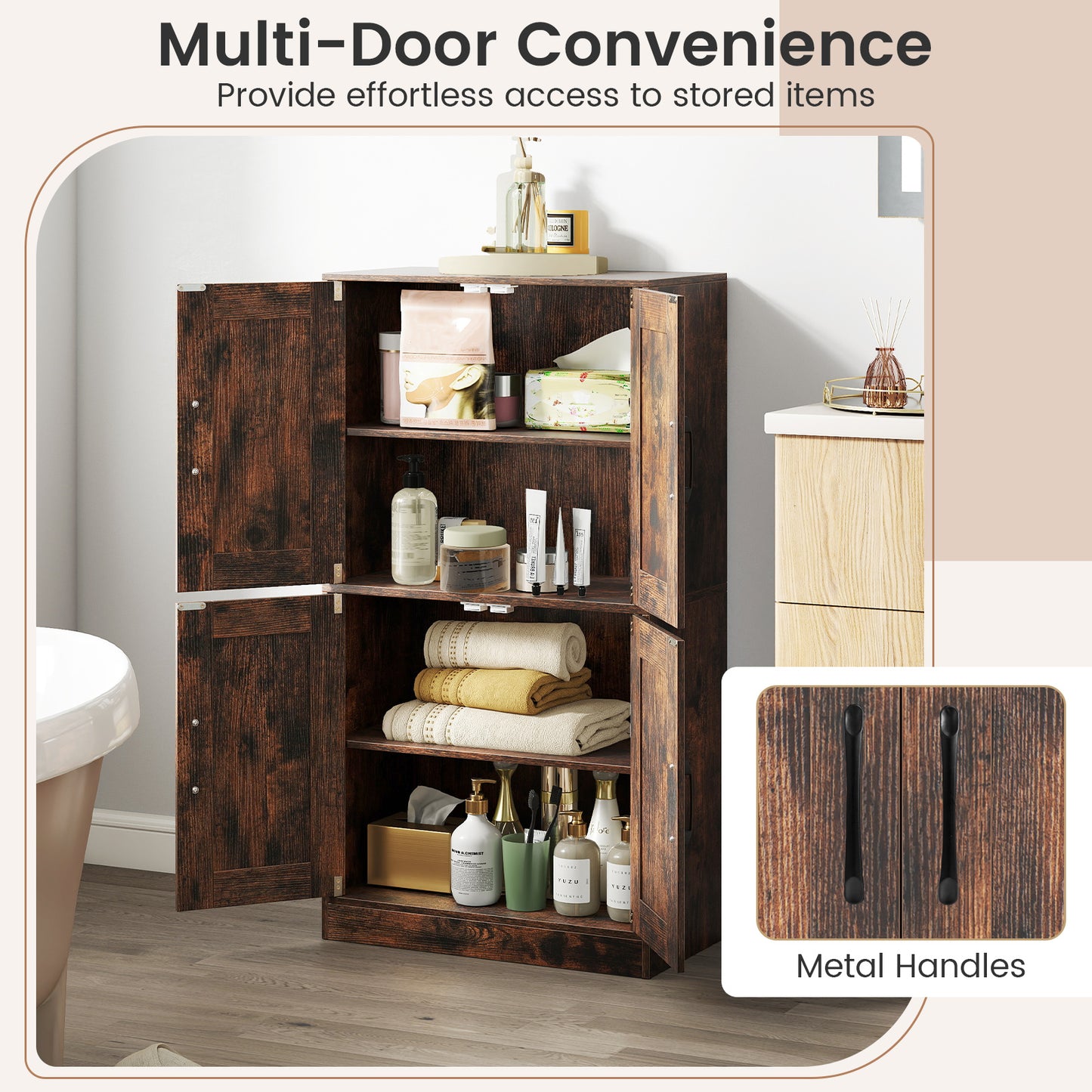 Bathroom Cabinet 43.5 inch Storage Cabinet with Doors and Adjustable Shelves-Rustic Brown