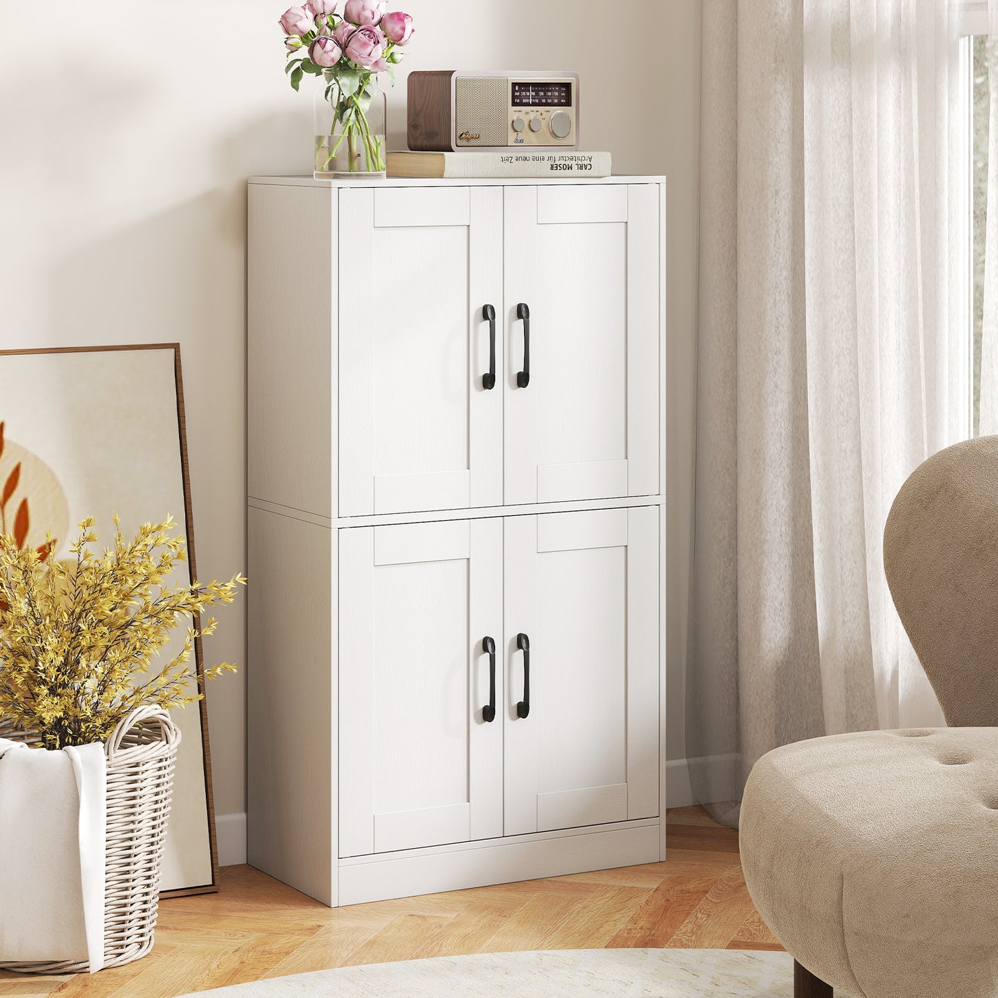 Bathroom Cabinet 43.5 inch Storage Cabinet with Doors and Adjustable Shelves-White