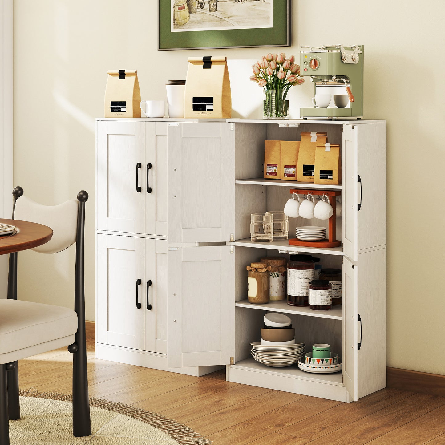 Bathroom Cabinet 43.5 inch Storage Cabinet with Doors and Adjustable Shelves-White