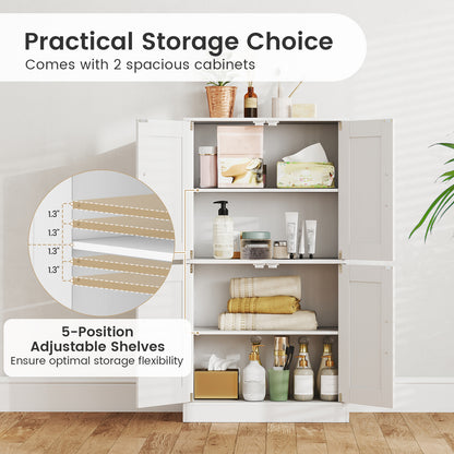 Bathroom Cabinet 43.5 inch Storage Cabinet with Doors and Adjustable Shelves-White