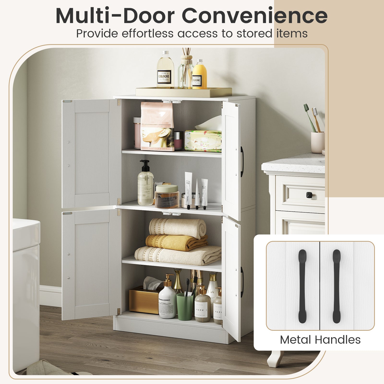 Bathroom Cabinet 43.5 inch Storage Cabinet with Doors and Adjustable Shelves-White