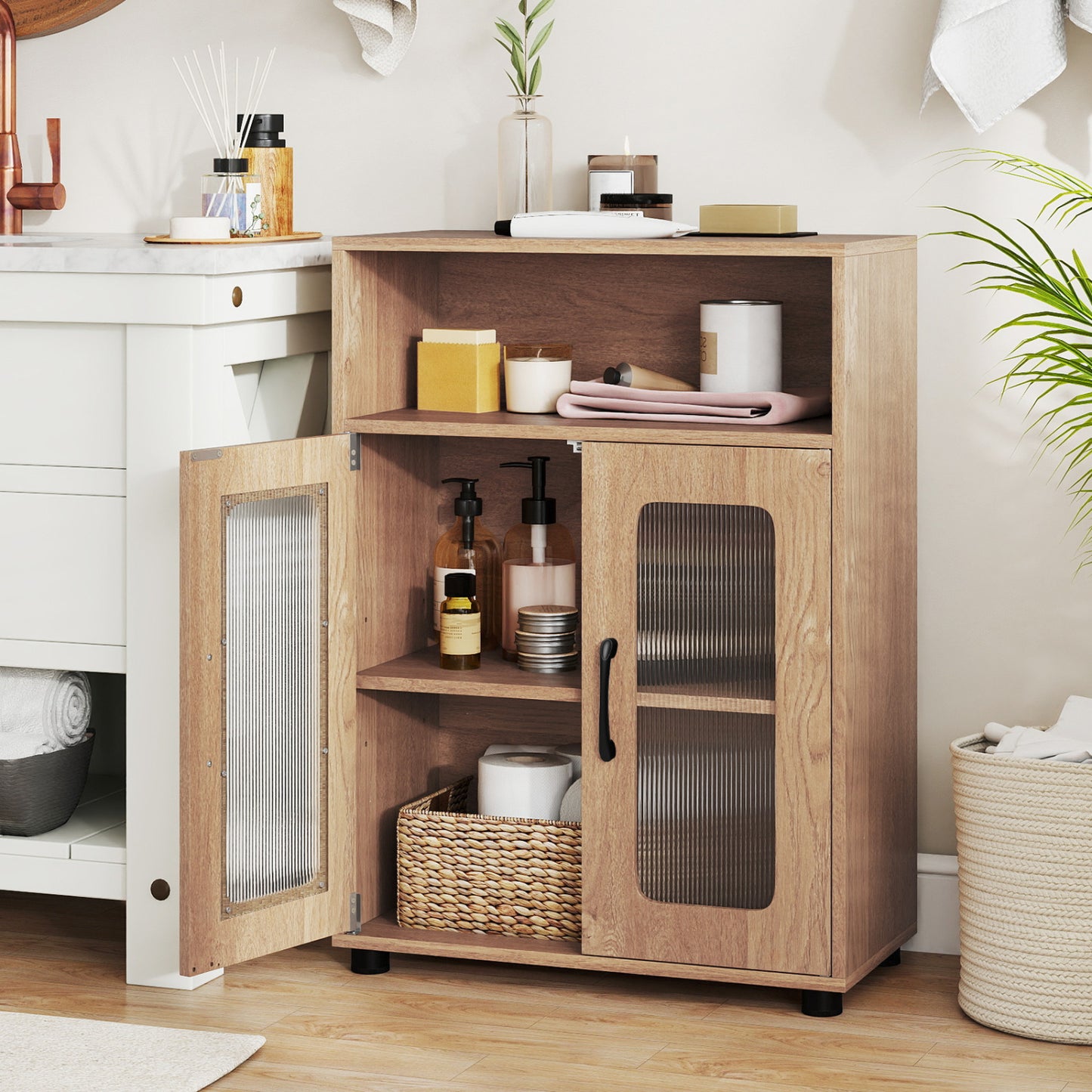Bathroom Cabinet Freestanding Cabinet with 2 Doors and 3-Level Adjustable Shelf