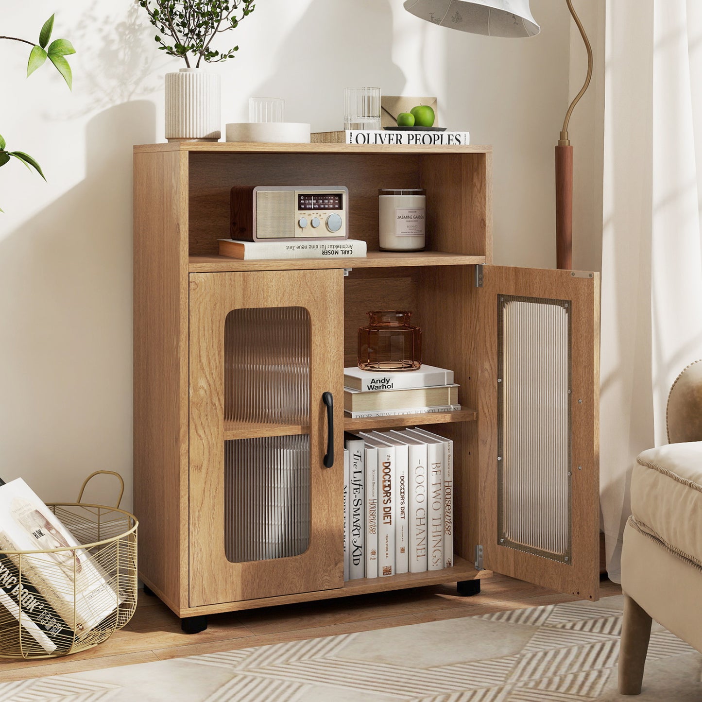 Bathroom Cabinet Freestanding Cabinet with 2 Doors and 3-Level Adjustable Shelf
