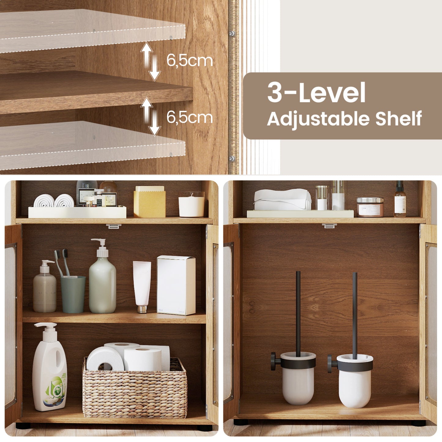Bathroom Cabinet Freestanding Cabinet with 2 Doors and 3-Level Adjustable Shelf