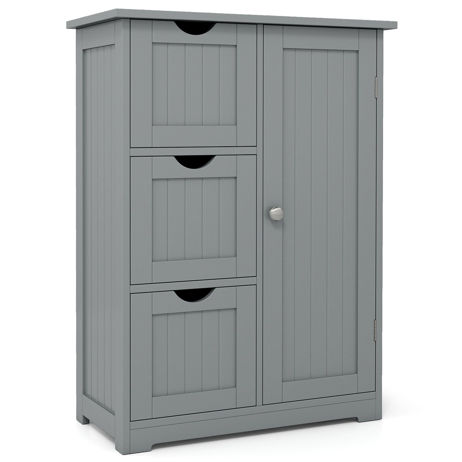 Bathroom Floor Cabinet Side Storage Cabinet with 3 Drawers and 1 Cupboard-Gray - Gray