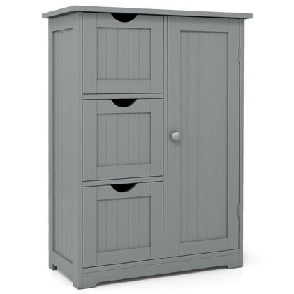 Bathroom Floor Cabinet Side Storage Cabinet with 3 Drawers and 1 Cupboard-Gray - Gray