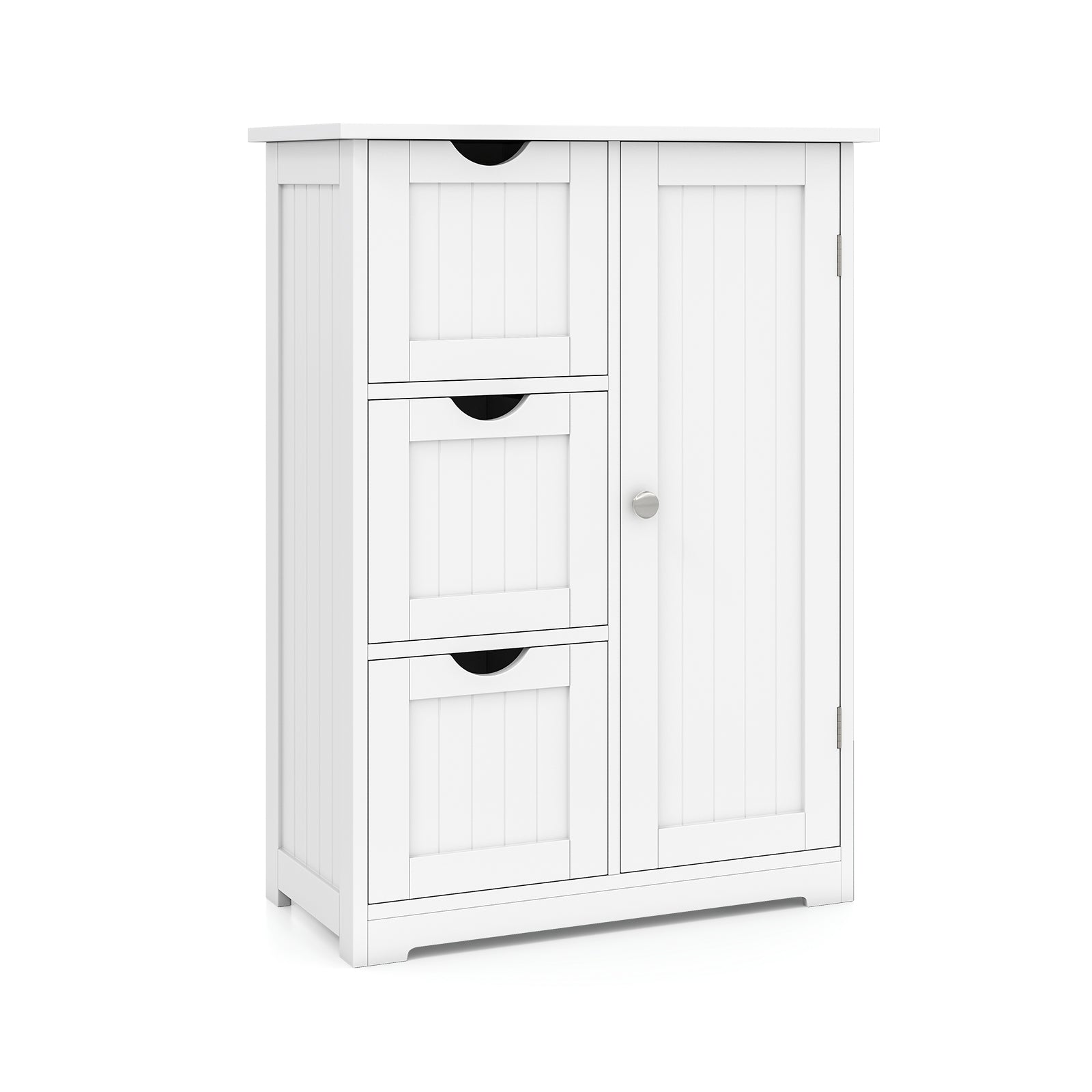 Bathroom Floor Cabinet Side Storage Cabinet with 3 Drawers and 1 Cupboard-Gray - White