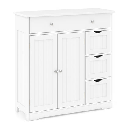 Bathroom Floor Cabinet with 4 Drawers and 2 Doors - White