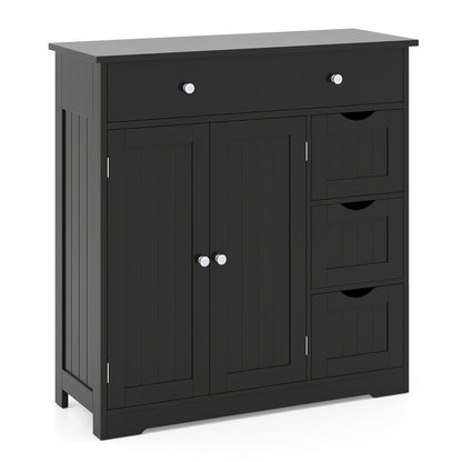Bathroom Floor Cabinet with 4 Drawers and 2 Doors - White