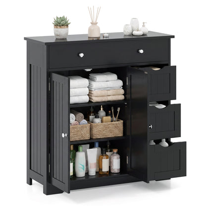 Bathroom Floor Cabinet with 4 Drawers and 2 Doors - White