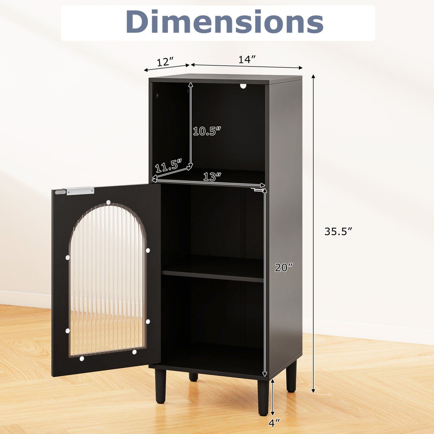 Bathroom Floor Cabinet with Adjustable Shelf and Glass Door