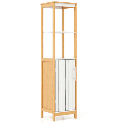Bathroom Floor Cabinet with Door Shelves Adjustable Shelf-Natural