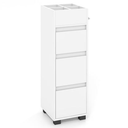 Bathroom Floor Cabinet with 3 Drawers 4 Top Dividers and 1 Towel Rack-White