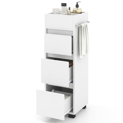 Bathroom Floor Cabinet with 3 Drawers 4 Top Dividers and 1 Towel Rack-White