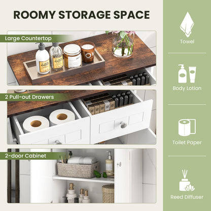 Freestanding Bathroom Floor Cabinet Storage Organizer with 2 Drawers-White