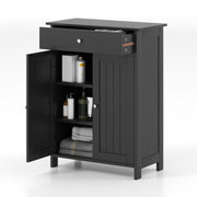 Bathroom Floor Cabinet Freestanding Storage Organizer with 2 Doors-Black