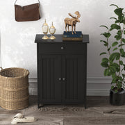 Bathroom Floor Cabinet Freestanding Storage Organizer with 2 Doors-Black