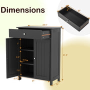 Bathroom Floor Cabinet Freestanding Storage Organizer with 2 Doors-Black