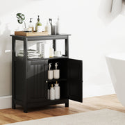 Bathroom Floor Cabinet Freestanding Storage Organizer with Open Compartment-Black