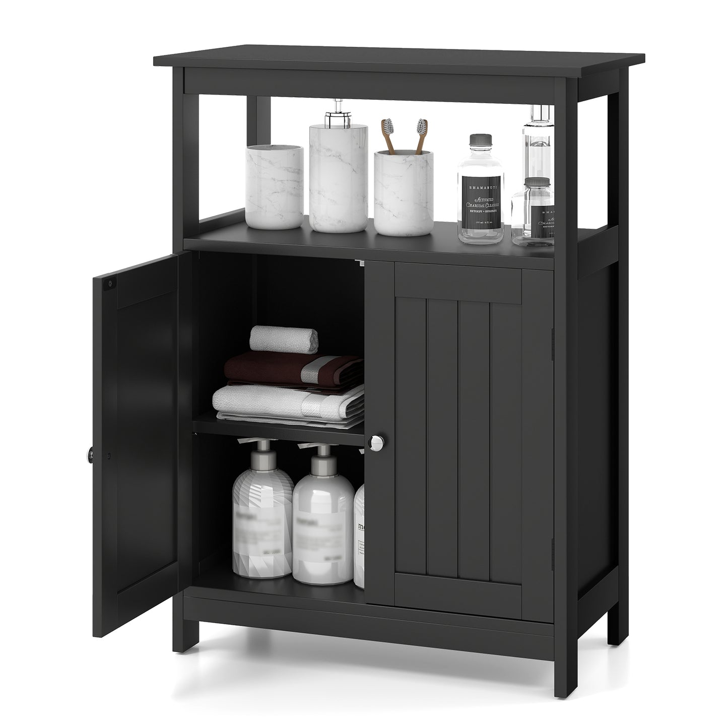 Bathroom Floor Cabinet Freestanding Storage Organizer with Open Compartment