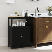 Bathroom Floor Cabinet Freestanding Storage Organizer with Open Compartment-Black