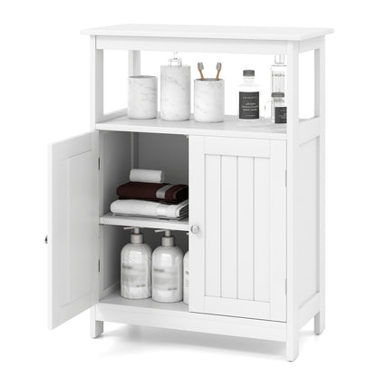 Bathroom Floor Cabinet Freestanding Storage Organizer with Open Compartment-Black - White